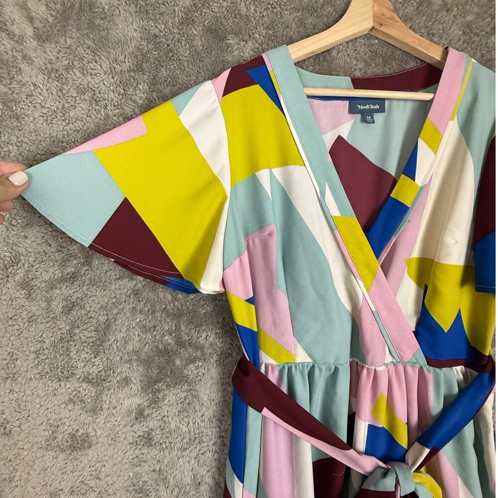ModCloth Your Time To Shine Geometric Print ColorBlock Maxi Dress 14 Tie Waist - Picture 7 of 10